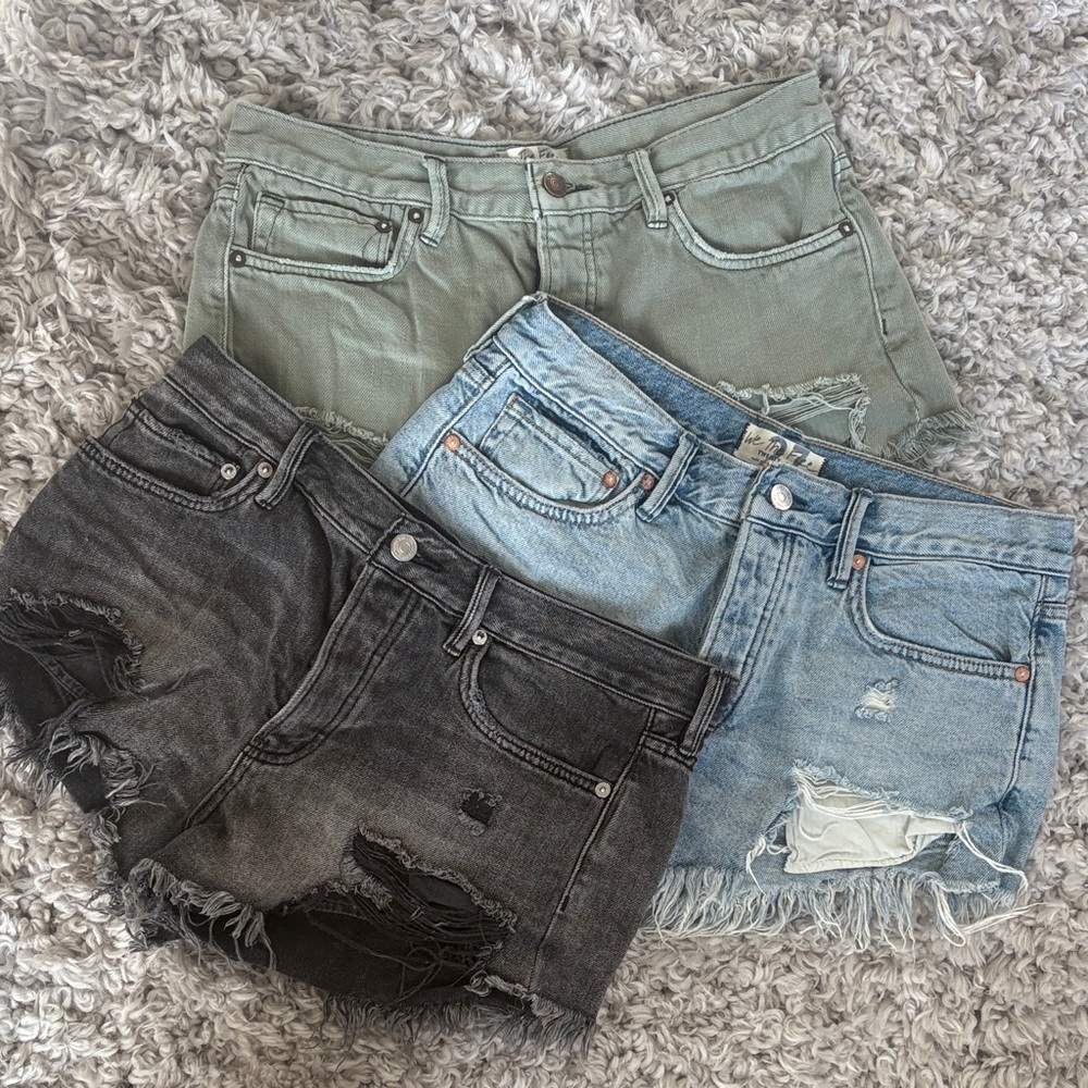 Free People Women's Shorts - Black, Light Blue, Green